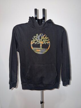 Timberland Black Crewneck Hoodie with Camo Tree Logo